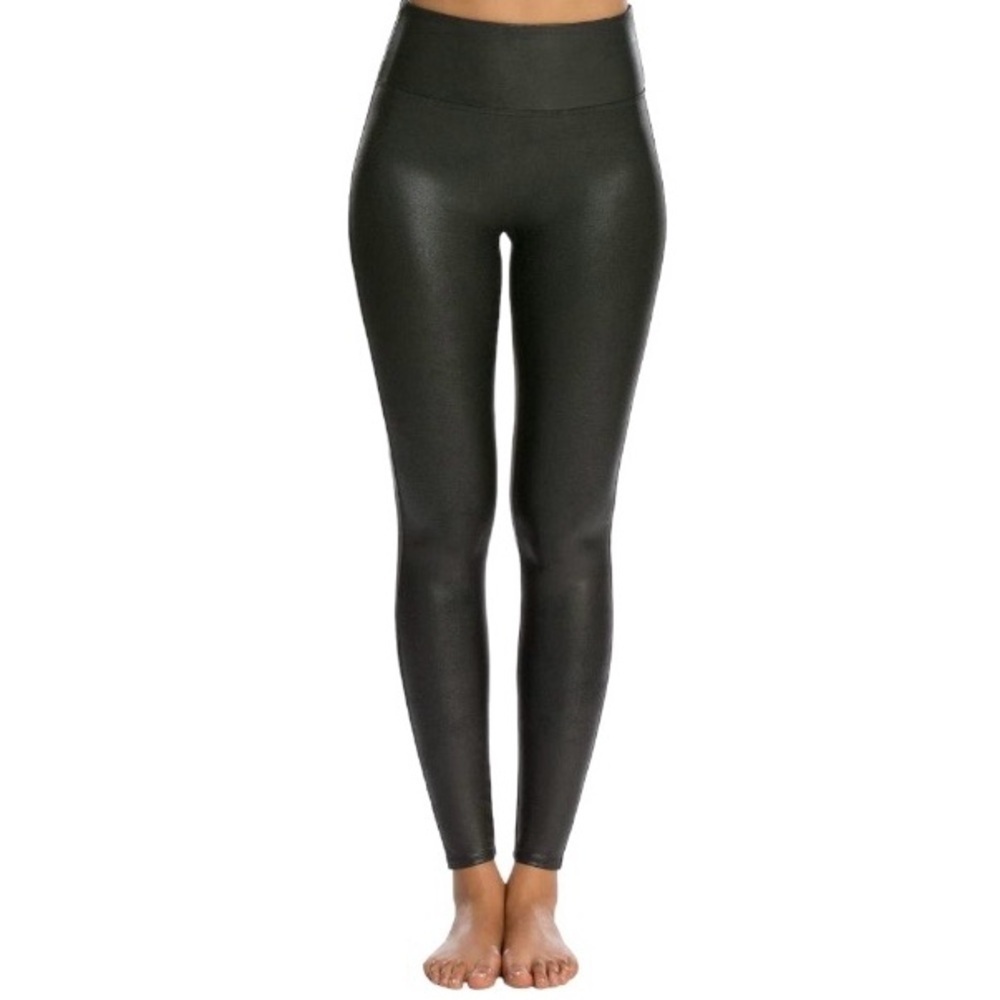 Spanx Black Faux Leather Leggings Petite Large